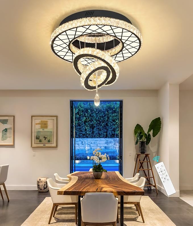 HAIXIANG LED Chandelier Modern Ceiling Dimmable Light Fixture Crystal Chandelier for Bedroom Dining Room Black