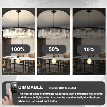 Large Crystal Chandelier Black Chandeliers Luxury Pendant Lights Fixture for Dining Living Room 12-Lights 3-Tier Raindrop Chandeliers Lighting (Black, Dia 31 Inch)