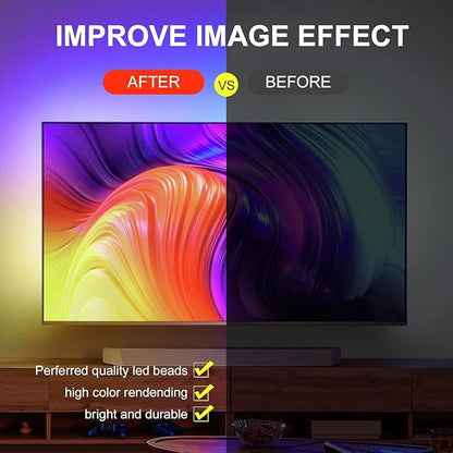 Smart LED Lights for TV Strip, 6.56ft RGB LED Lights for 32-40 Inch TVs, Music Sync Bluetooth App & Remote Control, USB-Powered for Gaming, Bedroom, Home Theater