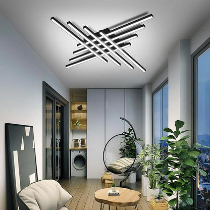 47" Black Modern LED Ceiling Light with Remote 3000K/4500K/6000K Close to Ceiling Lights Creative Design Ceiling Lamp for Bedroom Living Room Kitchen Hallway Dining Room(128W, 8 Lights)