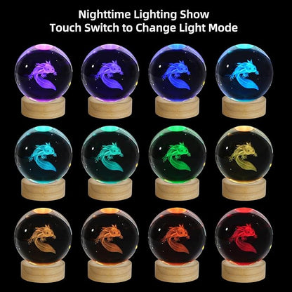 3D Axolotl Crystal Ball Night Light, Upgraded 3.15 Inch Glass Ball Lamp with 16 Color LED Wooden Base, Axolotl Decor Birthday Holiday Christmas Axolotl Gifts for Boys Girls Friends