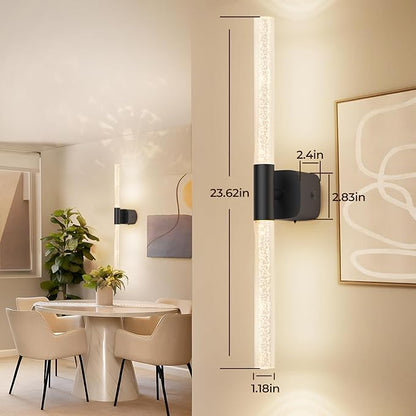 Battery Operated Wall Sconce Set of 2 Black Rechargeable Acrylic Crystal Sconce Wall Decor Set of 2 with 12000mAh CCT Dimmable 350° Rotate Remote Wireless Wall Light for Bedroom Living Room