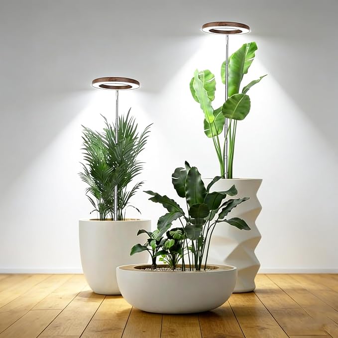 Wood Grain Grow Lights for Indoor Plants Plant Growing Lamp, Full Spectrum Plant Lights for Indoor Growing (Wood Color Without Base, 2 Pack)