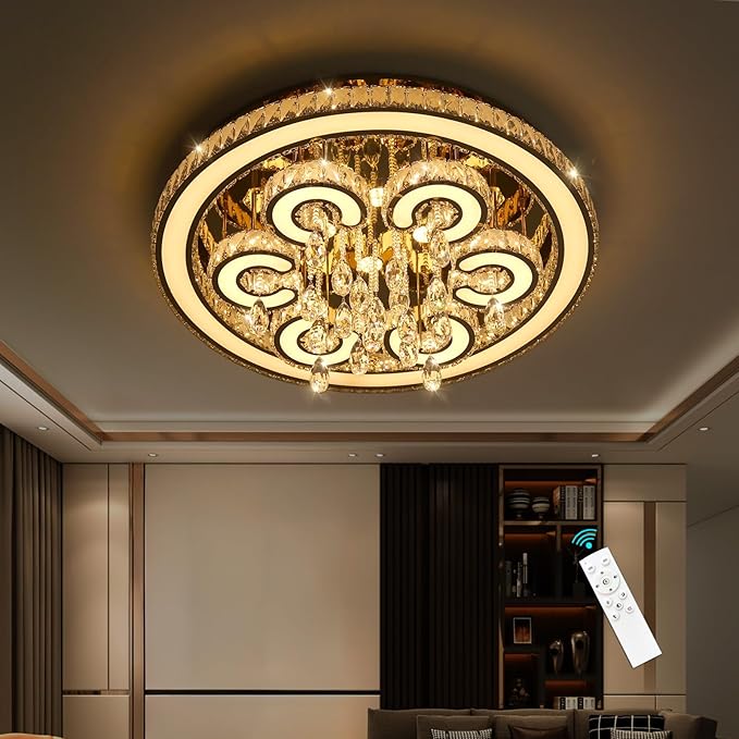 Modern Flush Mount Ceiling Chandeliers Dining Room LED Light Crystal Lights for Living Room Gold Sparkling Chandeliers Interior Luxury Lighting Fixtures Bedroom Ofiice Dimmable Light 2700K 6000K