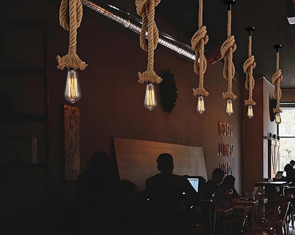 1 Head 1.5 Meter Hemp Rope Vintage Ceiling Pendant Light Lamp Fixture E26/E27 Base,Retro Style for Dining Hall Restaurant Bar Lighting(Bulb not Included)
