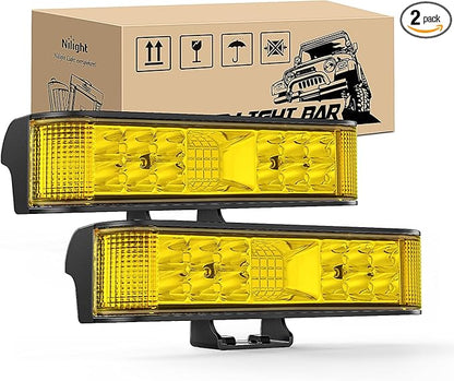 Nilight Side Shooter LED Pods Yellow 2Pcs 6.5 Inch 60W Flood Spot Beam Offroad Driving Fog Work Light Bar for Tractor Boat SUV ATV UTV 4WD Car Truck Motorcycle Dirt Bike Golf Cart 12V 24V