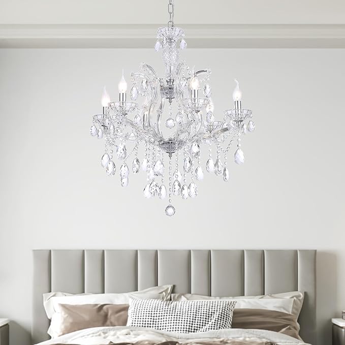Modern Crystal Chandelier, Maria Theresa Crystal Chandelier 6 Lights Luxury Chrome Chandelier Lighting Fixture for Dining Room, Living Room, Bedroom, Kitchen Island, Foyer