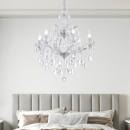 Modern Crystal Chandelier, Maria Theresa Crystal Chandelier 6 Lights Luxury Chrome Chandelier Lighting Fixture for Dining Room, Living Room, Bedroom, Kitchen Island, Foyer
