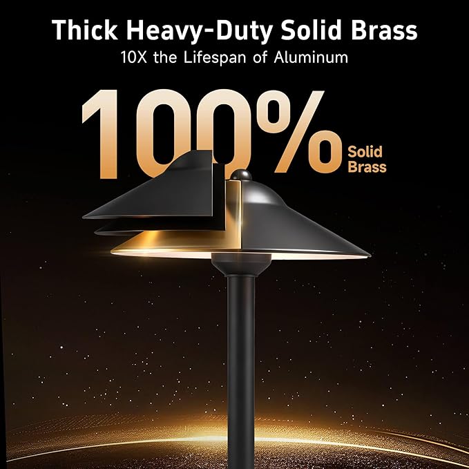 Gardenreet Brass Low Voltage Landscape Lighting - 12V LED Path Light IP65 Waterproof, Pathway Outside Lights for Yard Walkway Garden with 3W 2700K Warm White G4 Replaceable Bulb (12 Pack)