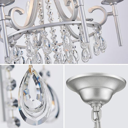 Modern Crystal Chandeliers for Dining Room, 6-Lights Chrome Round Chandelier for Entryway, Crystal Chandelier Pendant Ceiling Lighting Fixture for Living Room Bedroom Kitchen Island Foyer Staircase