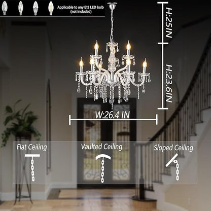 YYSHCHEN 9 Lights Clear Crystal Chandeliers,Glass Chandelier for Dining Room,Living Room,Bedroom.