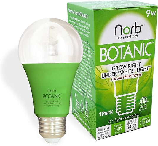 Norb NorbBOTANIC A19 LED Grow Light – Full-Spectrum 9W Plant Light, Mimics Sunlight for Seed Germination, Optimal Indoor Plant Growth, Herbs, Tropical, Houseplants, High-Intensity, E26 Base