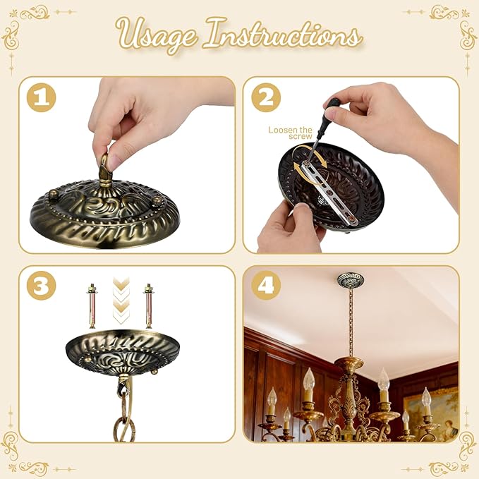 Homoyoyo Chandelier Canopy with Hook:Vintage Chandelier Ceiling Plate with Retro Pendant Light Canopy Decorative Kit for DIY Homeowners,Lighting Professionals for Pendant Satin Brass Easy Installatio