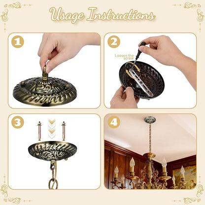 Homoyoyo Chandelier Canopy with Hook:Vintage Chandelier Ceiling Plate with Retro Pendant Light Canopy Decorative Kit for DIY Homeowners,Lighting Professionals for Pendant Satin Brass Easy Installatio