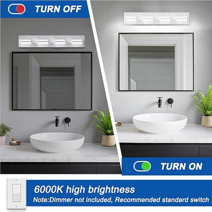 IZORRO LED Modern Bathroom Lights Fixtures(4-Light,Dimmable,360°Rotate),Matte White Acrylic Wall Lighting,Vanity Lights for Bathroom Over Mirror - 6000k 24In （No Assembly Required）
