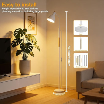 Plant Light for Indoor Plants, Full Spectrum 75" Standing Grow Light for Tall Indoor Trees, Grow Lamp for 20W 98 CRI LED Bulb, Auto 4/8/12H Timer & Flexible Gooseneck for Middle to Large Plants