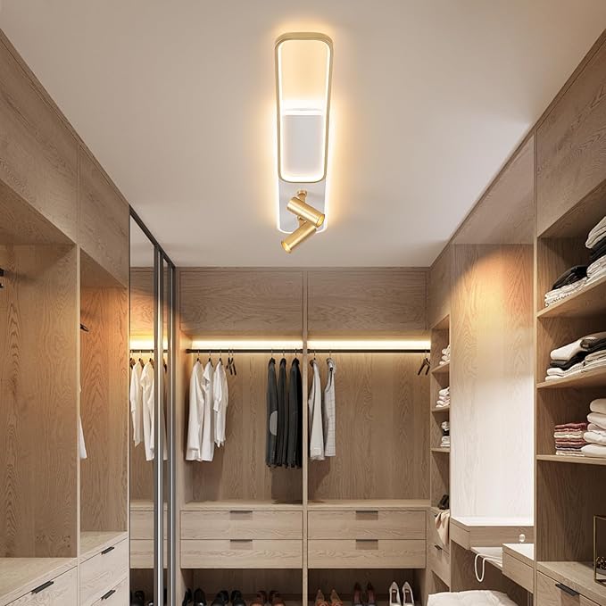 EIDISUNY Modern LED Ceiling Light Remote Control, 39.3in Linear Ceiling Light with 2 Adjustable Spotlights 65W, Dimmable 3CCT, Gold Long Ceiling Light Fixture for Bedroom Kitchen Living Room