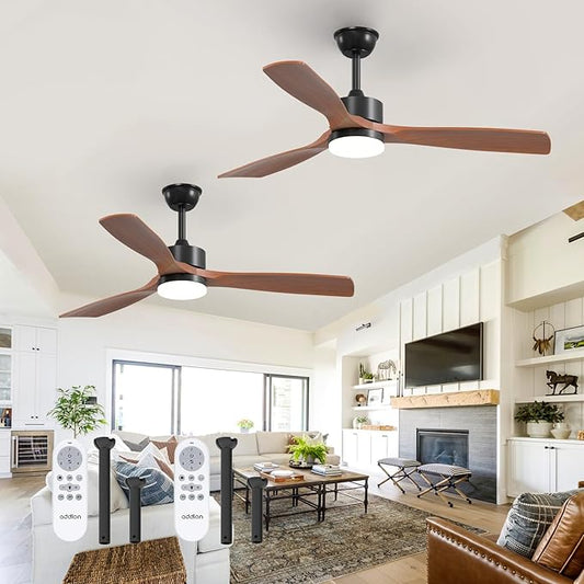 addlon 2 Pack 52 inch Ceiling Fans with Lights, Black Ceiling Fan with Light and Remote Control, Reversible, 3 Wood Blades, 6 Speeds, 3CCT Dimmable, Noiseless, Wood Ceiling Fan for Indoor/Outdoor Use