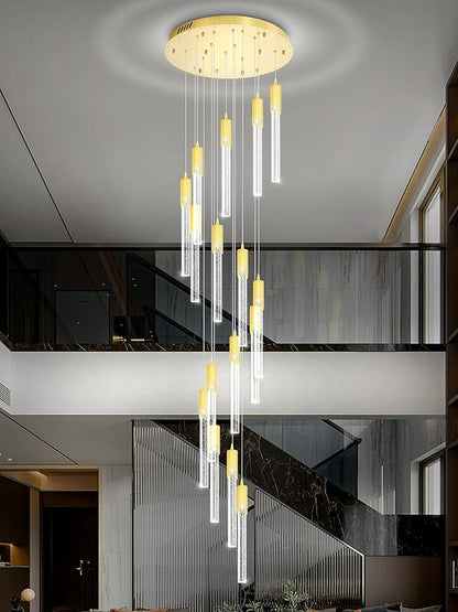 Flashing God 137'' Large Crystal Chandeliers for High Ceiling 16-Lights Stairway Chandelier Modern Gold Chandelier Crystal Pendant Ceiling Light for Living Room Foyer Entrance