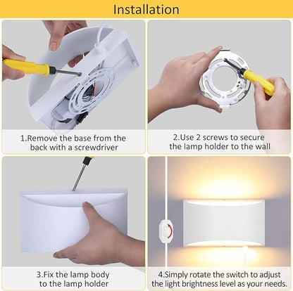 Lightess 12W Plug in Wall Sconces Modern LED Wall Light Dimmable Indoor Up Down Wall Lamp for Bedroom Living Room Hallway Staircase, Warm White, Aluminum