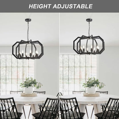 Lanhall 8 Black Light Farmhouse Chandelier Dining Room Light Fixture Geometric Modern Rustic Hanging Pendant Light for Living Room, Kitchen Island, Foyer, Entryway, Hallway, Stairway