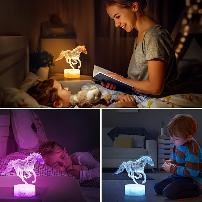 Hoofun Horse Gifts for Girls, 16 Colors Horse 3D Illusion Lamp, Night Light with Timer Remote and Touch Control, Horses Decor for Kids Room, Girls Birthday Gifts