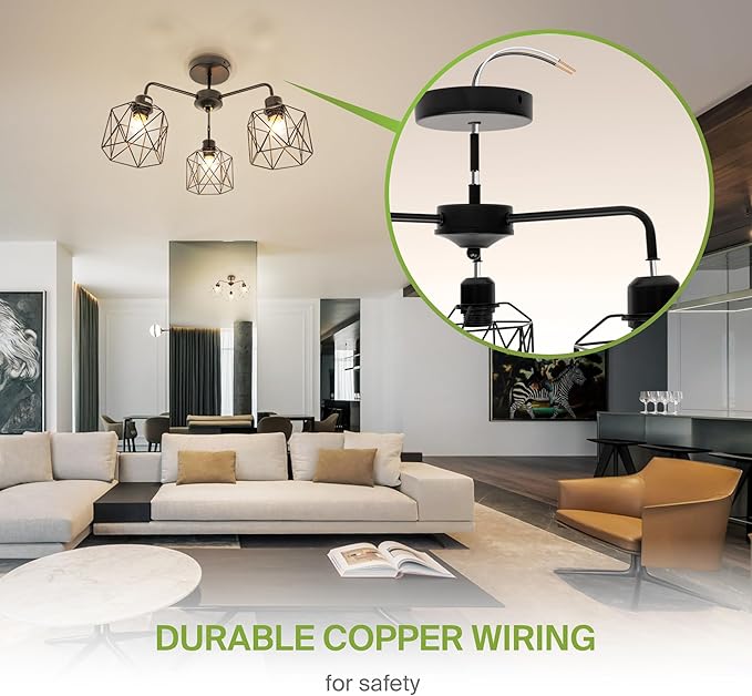 ASD Black Chandelier Semi Flush Mount Ceiling Light Fixture- 3xE26 120V ETL Modern Light Fixtures Ceiling Mount, Semi Flush Mount Chandelier for Entryway, Bedroom, Foyer Lighting Fixtures