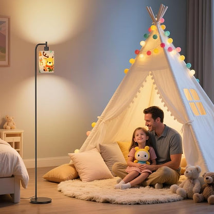 SIBRILLE Kids Floor Lamp with Linen Shade, Dimmable Tall Standing Lamp with Remote Control & 3 Color Temperatures, Modern Floor Lamps for Living Room Bedroom Kids Room, 9W LED Bulb Included