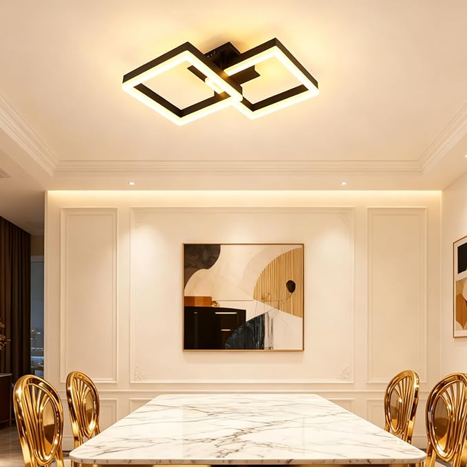 18.5 inch Ceiling Light, 3000K Flush Mount Ceiling Light, Black LED Ceiling Light, Suitable for Living Room, Dining Room, and Bedroom.