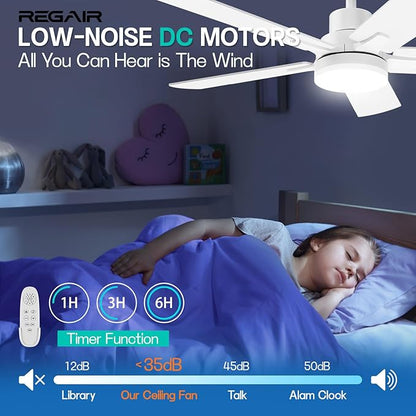 Ceiling Fan with Light 42-Inch, Remote Control Reversible DC Motors, 3CCT Dimmable Timer Noiseless, White Ceiling Fan for Bedroom Living Room, Indoor&Outdoor ETL Listed