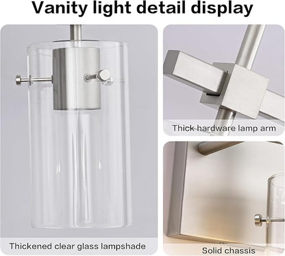 SOLFART 1 Light Vintage Vanity Light Brushed Nickel Bathroom Light Fixture Over Mirror for Bath Glass Shade Wall Light Modern Light Fixture
