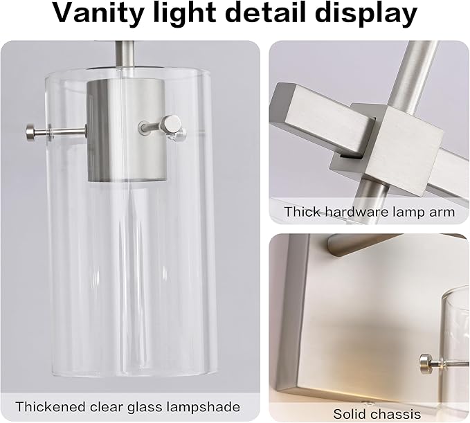 SOLFART 4 Light Bathroom Vanity Lights Bathroom Lights Over Mirror Vintage Bath Lighting Brushed Nickel Wall Sconce with Glass Shade