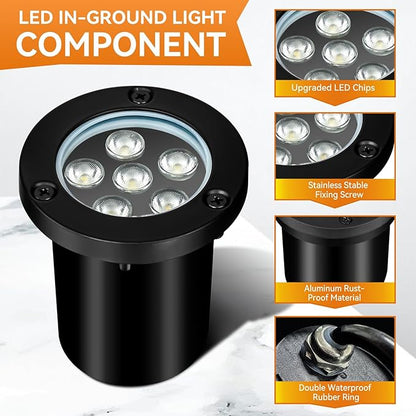 6W LED Landscape Lights, 110V 120V Well Lights IP68 Waterproof 5500k Cool White Outdoor In-Ground Lights for Yard, Garden Patio, Pathway,8 Pack