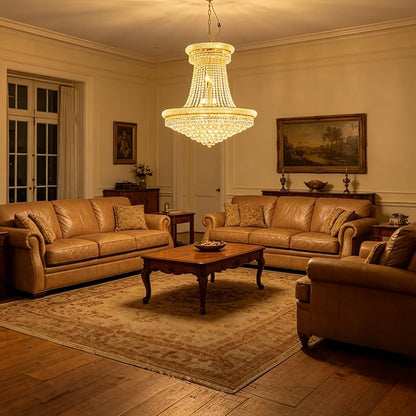 Luxury Gold Crystal Chandelier 20-Light, Empire Crystal Chandelier Light Fixture Ceiling Haning Chandelier Crystal Pendant Light for Living Room Dinning Room Stair (32in-20 Lights, Gold)