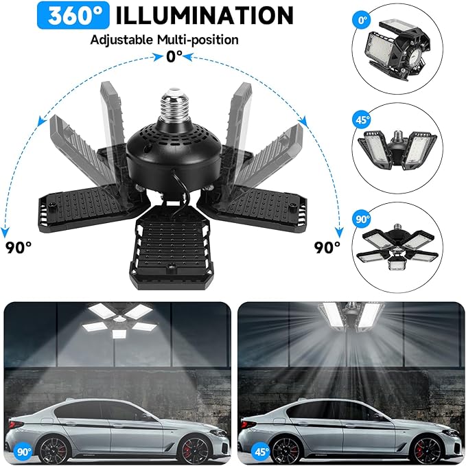 Aoretic 2-Pack LED Garage Lights 2 Pack-160W, 16000LM 6500K with 5+1 Deformable Panels, Indoor LED Shop Light Barn Light Garage Ceiling Lights, E26/E27 for Garages, Warehouse, Shop, Basement