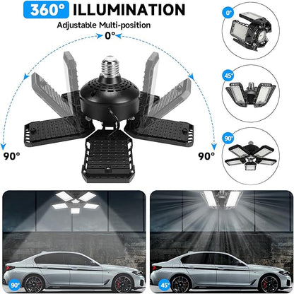 Aoretic 2-Pack LED Garage Lights 2 Pack-160W, 16000LM 6500K with 5+1 Deformable Panels, Indoor LED Shop Light Barn Light Garage Ceiling Lights, E26/E27 for Garages, Warehouse, Shop, Basement