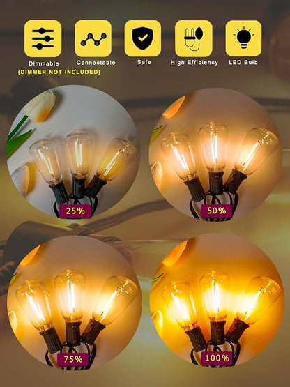 DAMAING String Lights for Outside 300FT shatterproof connectable Patio Lights Outdoor 3 Pack x 100FT with 156 PCS Vintage dimmable LED Edison Bulbs,Waterproof Hanging Lights for Backyard,Deck