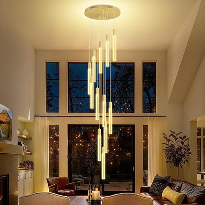 Luxury 12 Light Modern Crystal Pendant Light - 118" High Ceiling Gold LED Dimmable Pendant Light for Bedside Island Kitchen Living Room