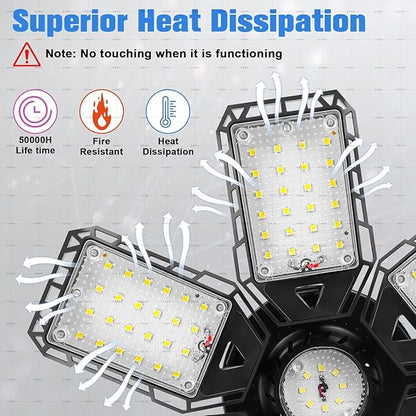Aoretic LED Garage Lights 4 Pack -180W, 18000LM 6500K Led Shop Light with 6+1 Deformable Panels, Basement Barn Light Garage Ceiling Lights, E26/E27 for Garages, Warehouse, Shop