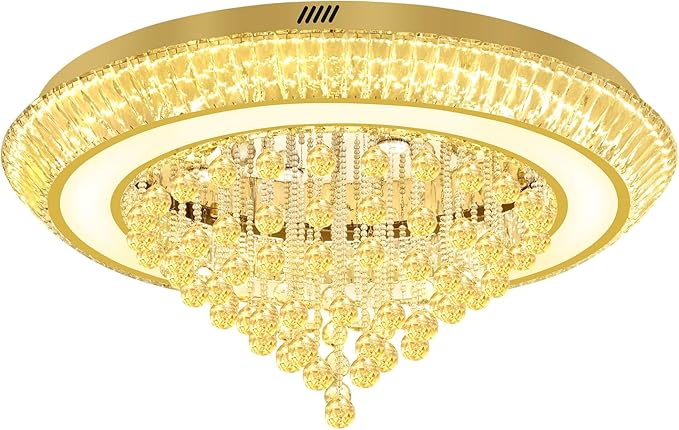Modern Crystal Chandelier for Living Room, 40in Led Gold Crystal Drop Ceiling Light, Crystals Chandeliers for Dining Room, Living Room, Bedroom