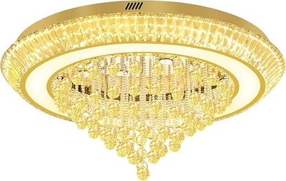 Modern Crystal Chandelier for Living Room, 40in Led Gold Crystal Drop Ceiling Light, Crystals Chandeliers for Dining Room, Living Room, Bedroom