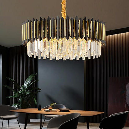 Black and Gold Chandelier 3-Tier Modern Large Crystal Chandelier Semi Flush Mount Chandelier Light Round Ceiling Light Fixture Ceiling Lamp Modern Chandelier for Dining room Living Room Kitchen