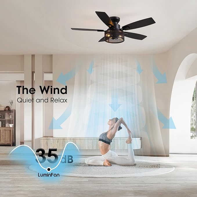 Ceiling Fans with Lights and Remote Control, Ceiling Fan for Bedroom Living Room (Flush Mount 46 in)