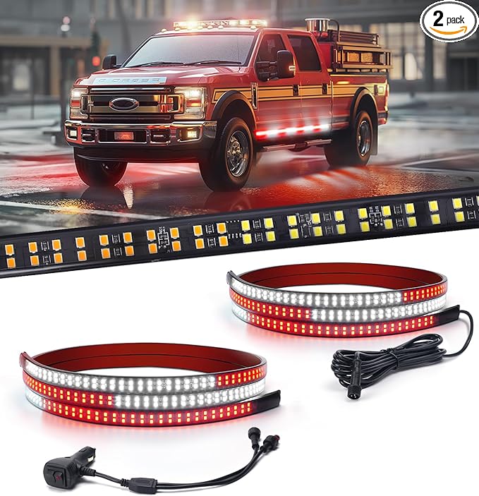 Xprite 2PCS 70 Inch Running Board Lights, 864 LED Emergency Strobe Light Strip, Truck LED Light Strip, Flexible Waterproof Running Board Emergency Lights for Trucks Pickup SUV Jeep – White & Red