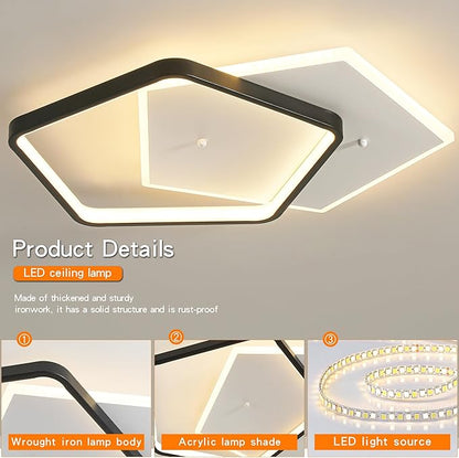 Shine LUEST Modern LED Ceiling Light Fixture Dimmable Black Flush Mount Ceiling Light 20.08" Bedroom Ceiling Lamp with Remote Control Pentagonal Ceiling Light for Kitchen,Entryway,Balcony,Wardrobe