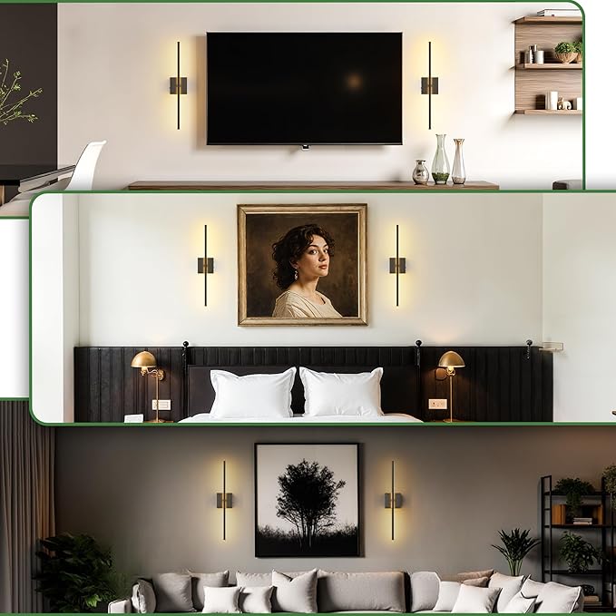 DORESshop Battery Operated Wall Sconces Set of 2, Dimmable Battery Wall Sconce with Remote Control, Black 350°Rotate Rechargeable Sconces, 23.7 Inch Wireless Wall Lights for Bedroom, Living Room