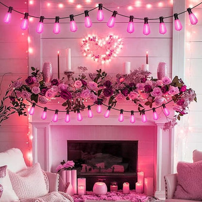 LAMPHOME 4-Pack 26Ft ST38 Outdoor String Lights, Pink LED Shatterproof Patio Lights with 12+1 Edison Bulbs for Valentine's Day, Christmas, Bistro, Wedding & Party Decor