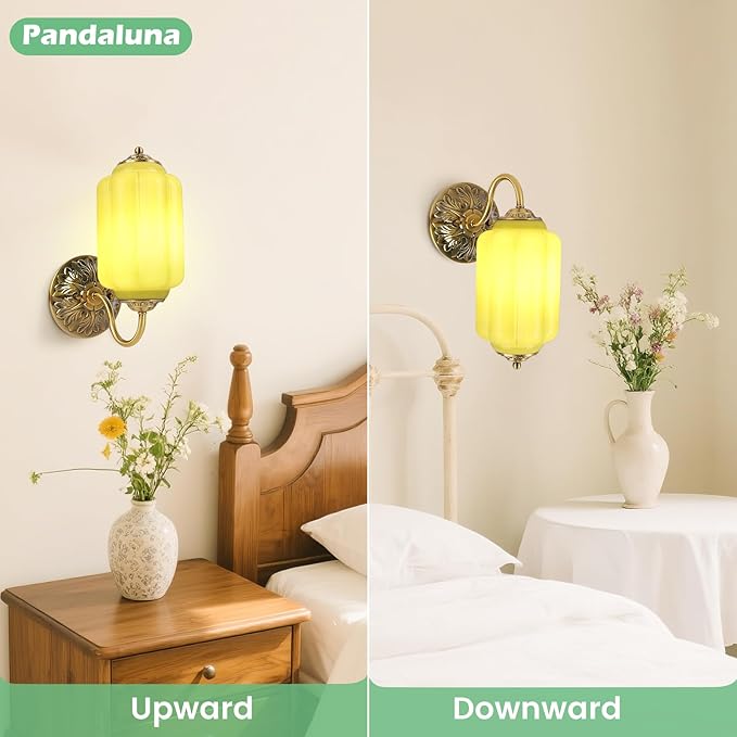 Vintage Wall Sconce, White Milk Glass Light Fixture, 5.5In Art Deco Antique Wall Sconce for Bedroom Bathroom Living Room Hallway Entryway, E12 LED Bulb Included, Antique Gold & White 1 Pack