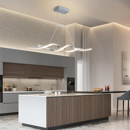 Jaycomey Gray Modern LED Pendant Light, Dimmable Wave Chandelier with Remote Control, Acrylic Hanging Lighting Fixture for Dining Room Kitchen Island, 3000-6000K 28W