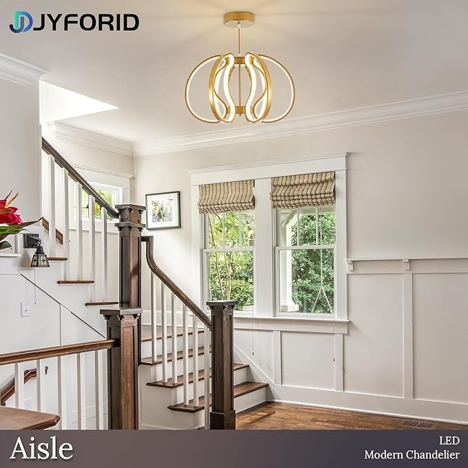 Modern Gold Chandelier with Remote Control, 69W 3-Color Temperature Dimmable LED Chandelier for Dining Room, Hanging Adjustable Pendant Light for Living Room Kitchen Foyer Entryway
